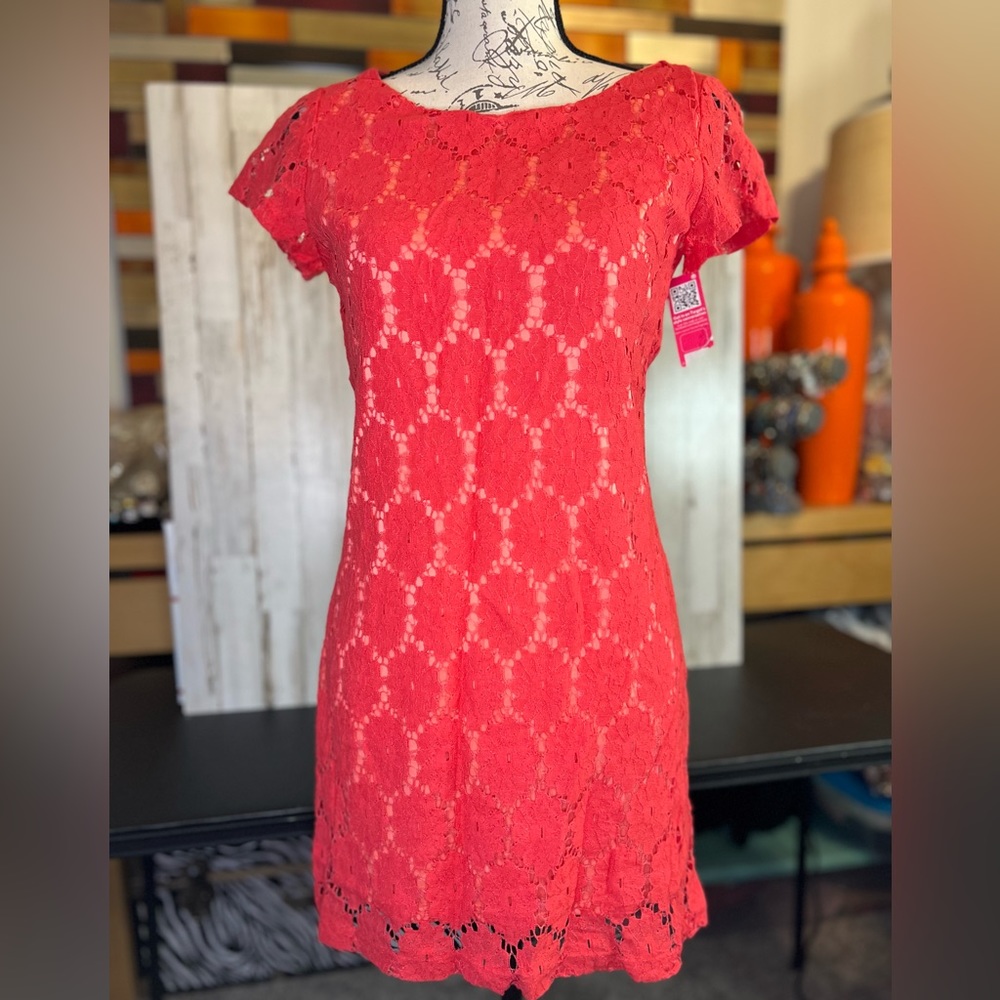 Coral lace dress